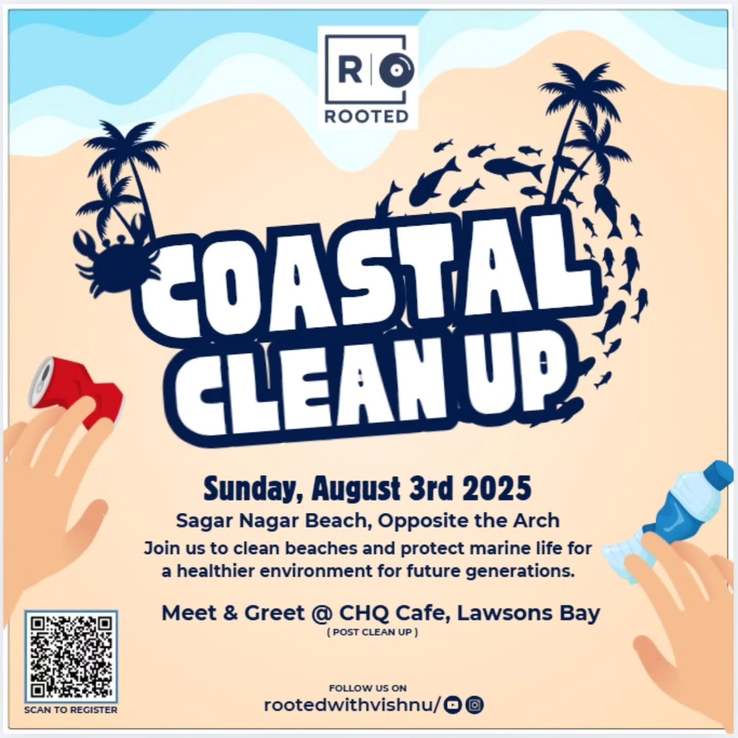 Rooted Coastal Cleanup Drive – August 3rd at Sagar Nagar Beach